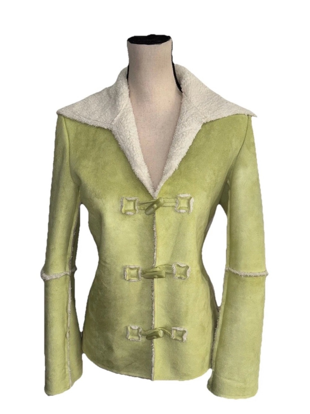Light Green Teddy Shearling Jacket with White Sherpa Collar